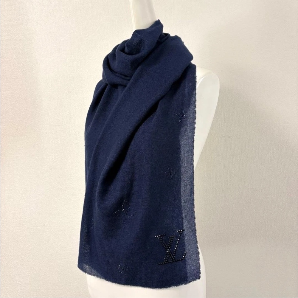 Louis Vuitton Deep Blue Line Stone Cashmere Scarf